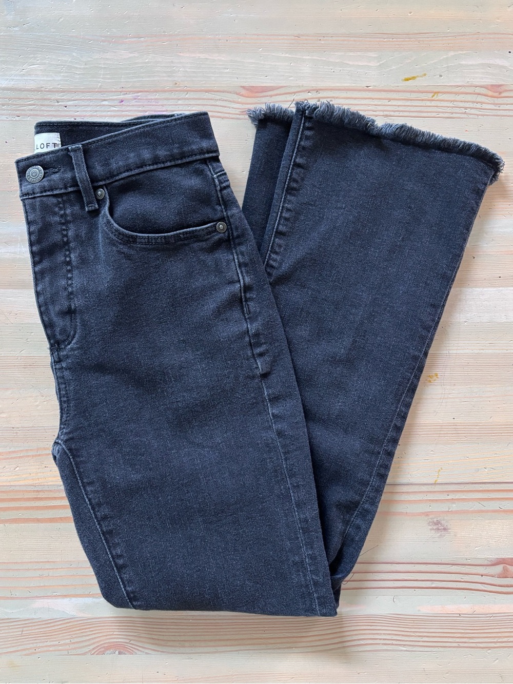 LOFT The Kick Crop High Rise Flare Black Jeans - Size: 25/26